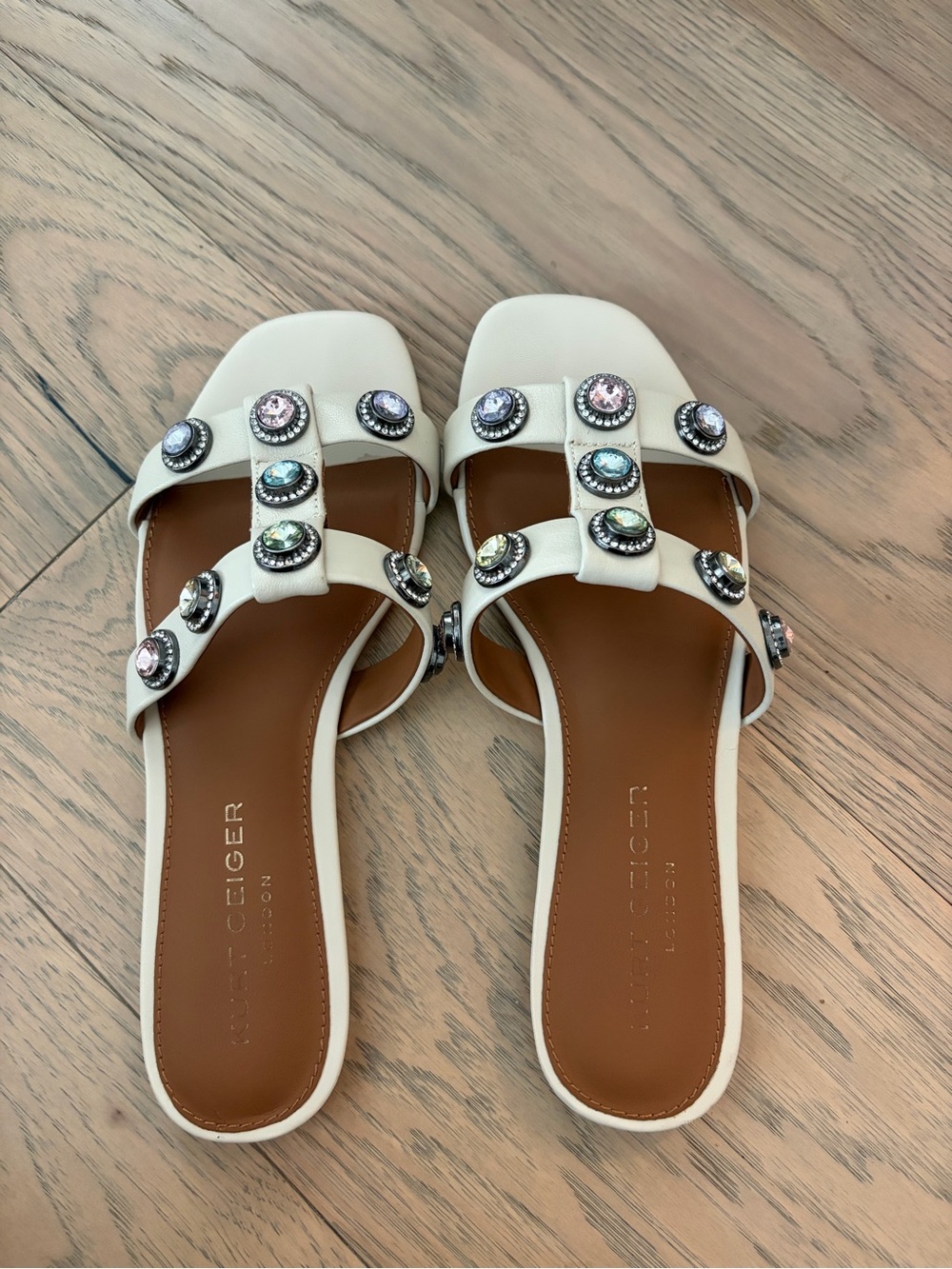 Kurt Geiger Cream Jeweled Slide Sandals